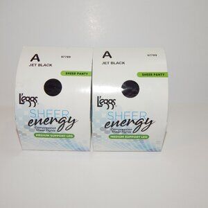 2 -A - L'eggs Jet Black Sheer Energy Stockings Leggs Sheer Panty Pantyhose 97789